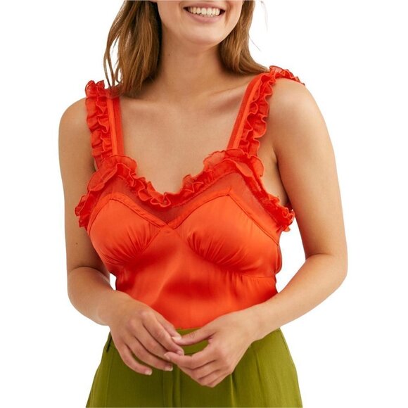 FREE PEOPLE Ooh Ahh Orange Ruffle Bodysuit - Picture 1 of 12